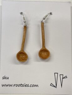 Soup ladle earrings. Hand carved beech and silver.