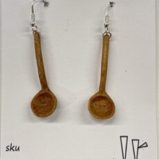 Soup ladle earrings. Hand carved beech and silver.