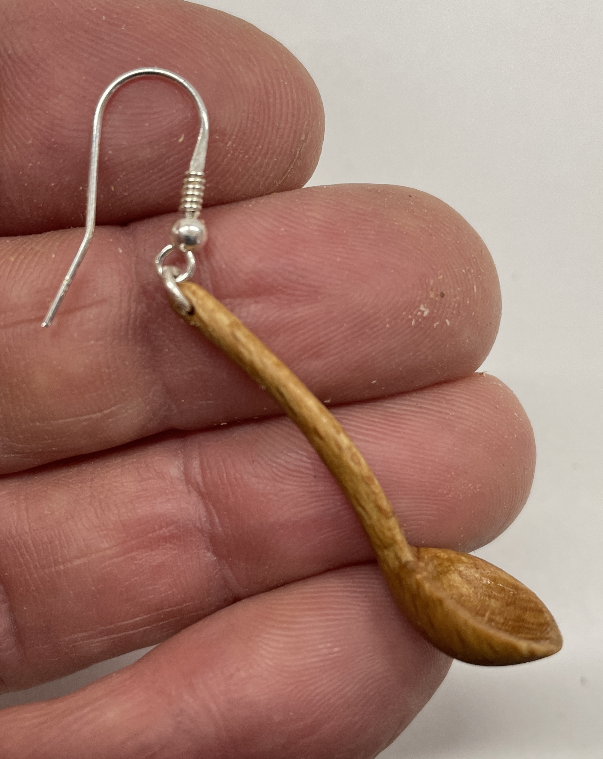 Soup ladle earrings. Hand carved beech and silver. - Image 2