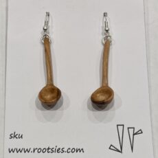 Soup ladle earrings. Hand carved beech and silver.