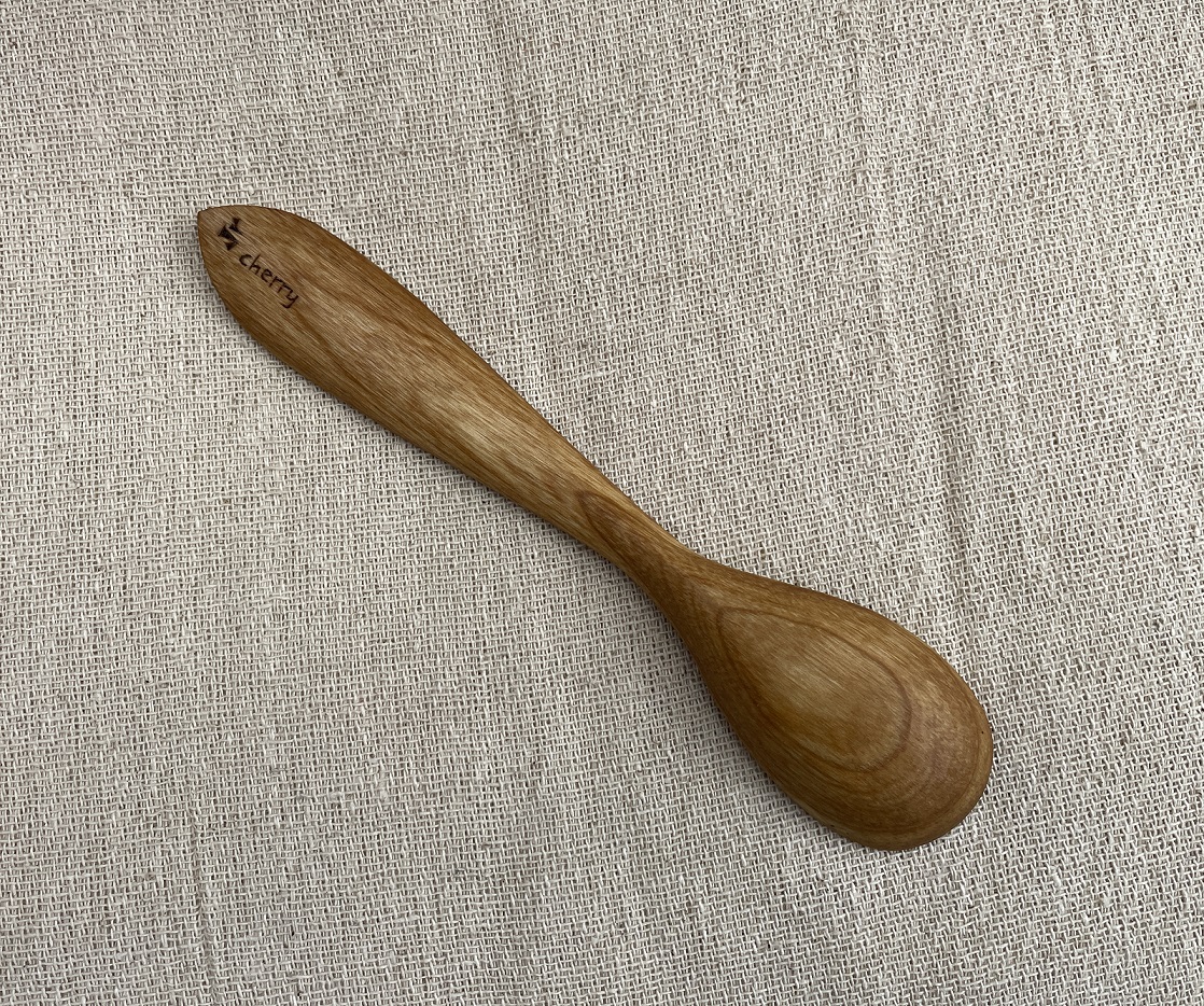 6½” hand carved tea spoon. Cherry with kolrose pattern. Tung oil finish. - Image 2