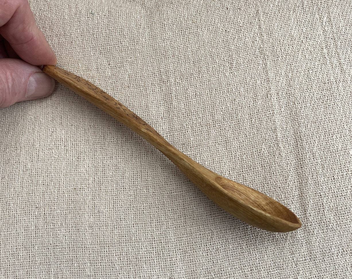 6½” hand carved tea spoon. Cherry with kolrose pattern. Tung oil finish. - Image 3