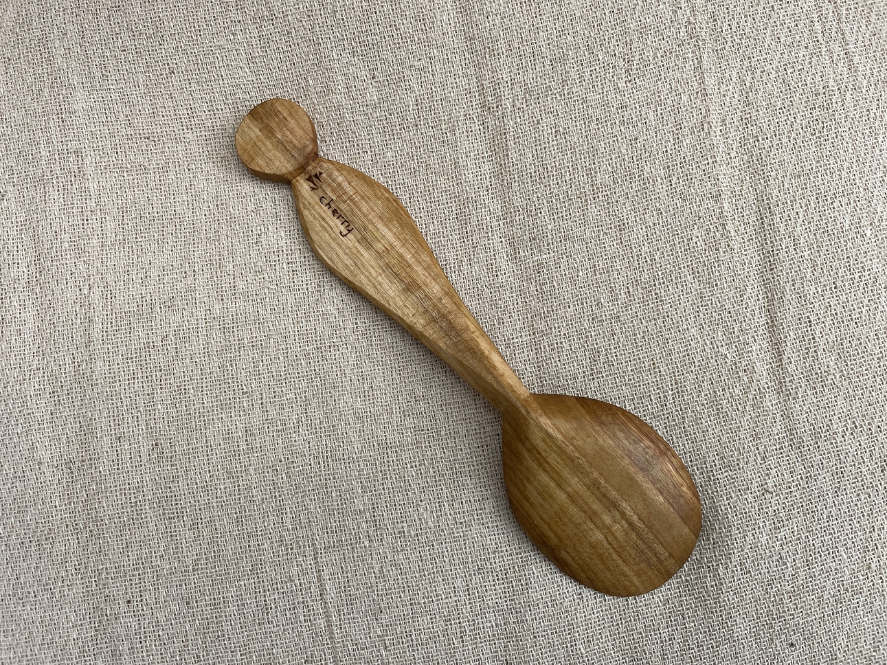 7” hand carved eating spoon. Cherry with kolrose pattern. Tung oil finish. - Image 4