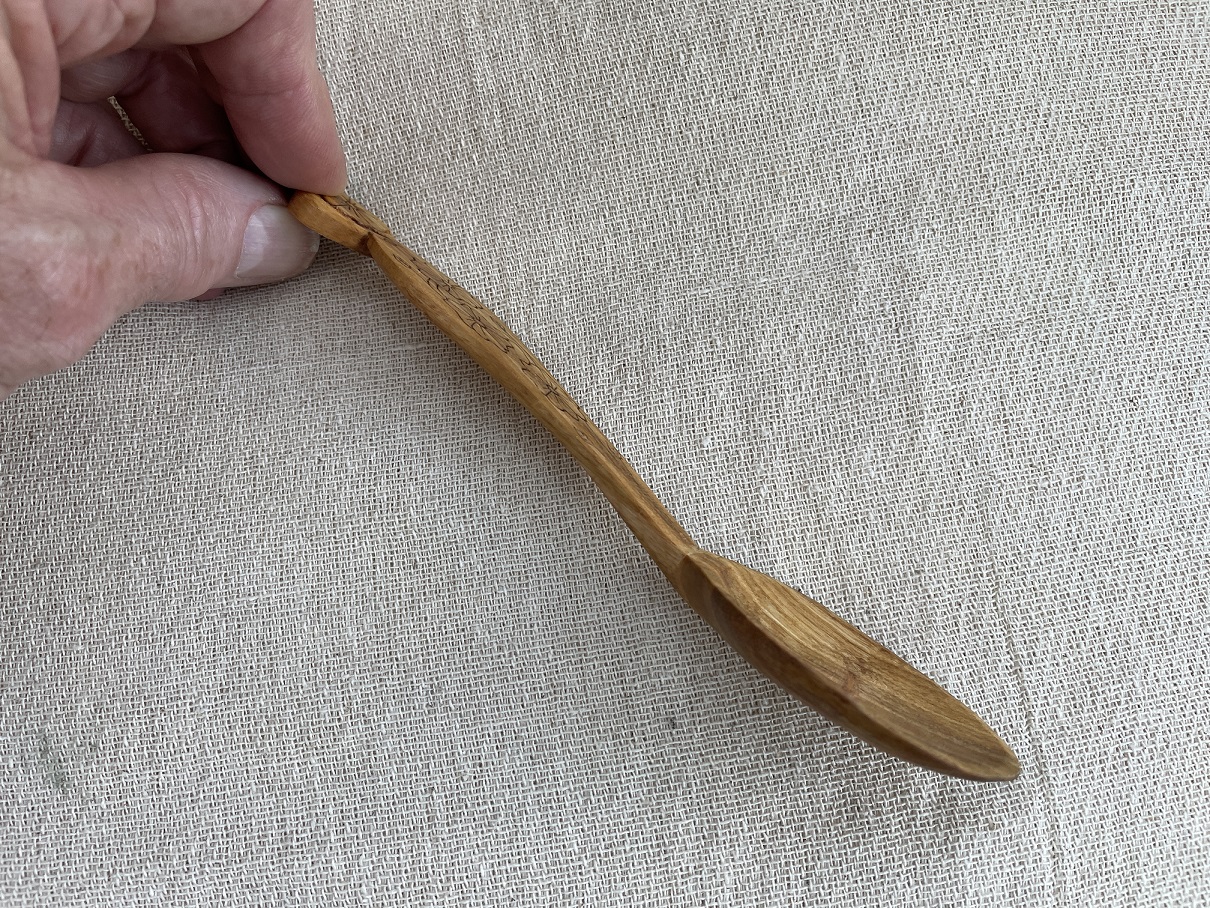 7” hand carved eating spoon. Cherry with kolrose pattern. Tung oil finish. - Image 3